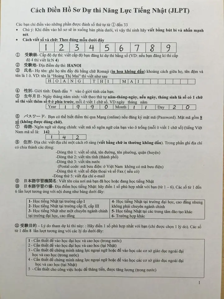  Cách viết hồ sơ thi JLPT 12/2024 từ đầu đến phần 13