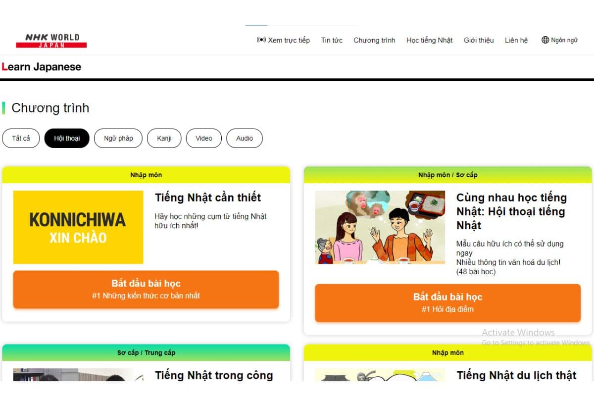 Hướng dẫn học tiếng Nhật online miễn phí với NHK or jp