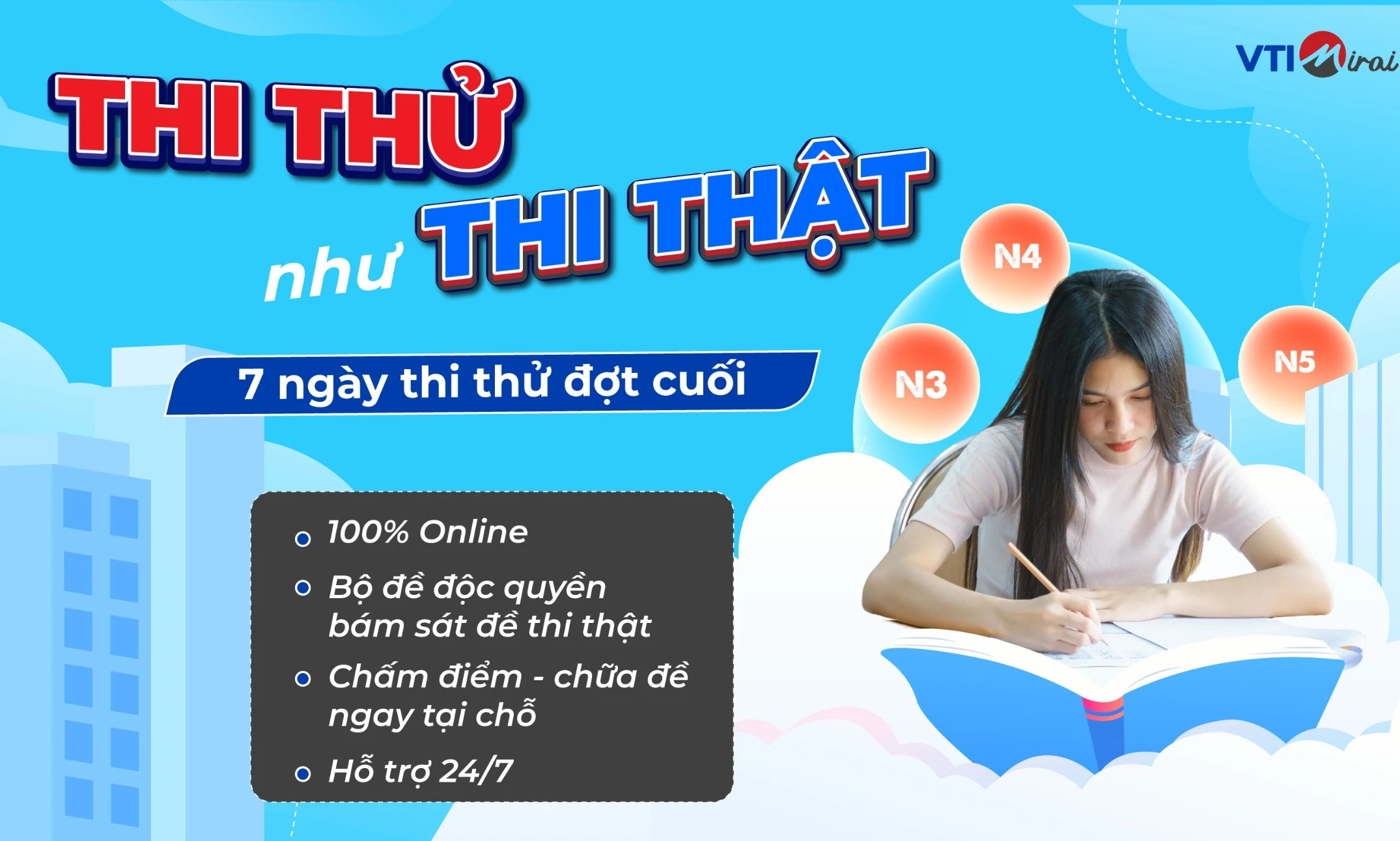 VTI Mirai mở cổng thi thử JLPT tháng 7/2024